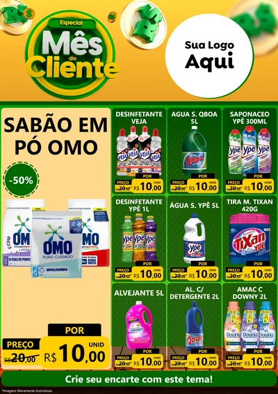 Modelo de Encarte para Encarte A4 Vertical com o tema Especial Mês do Cliente para Produtos de Limpeza