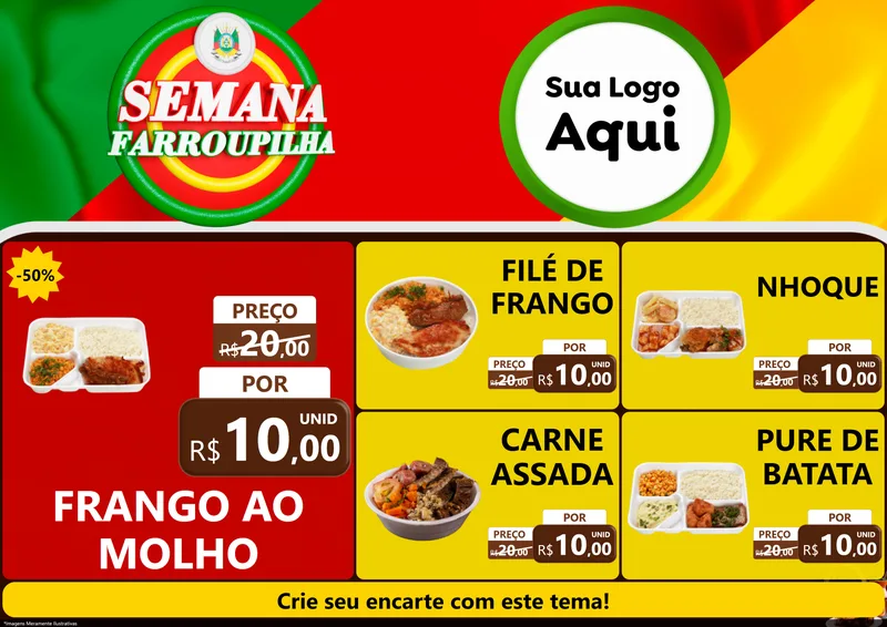 Modelo de Encarte para Encarte A4 Horizontal com o tema Semana Farroupilha para Restaurante