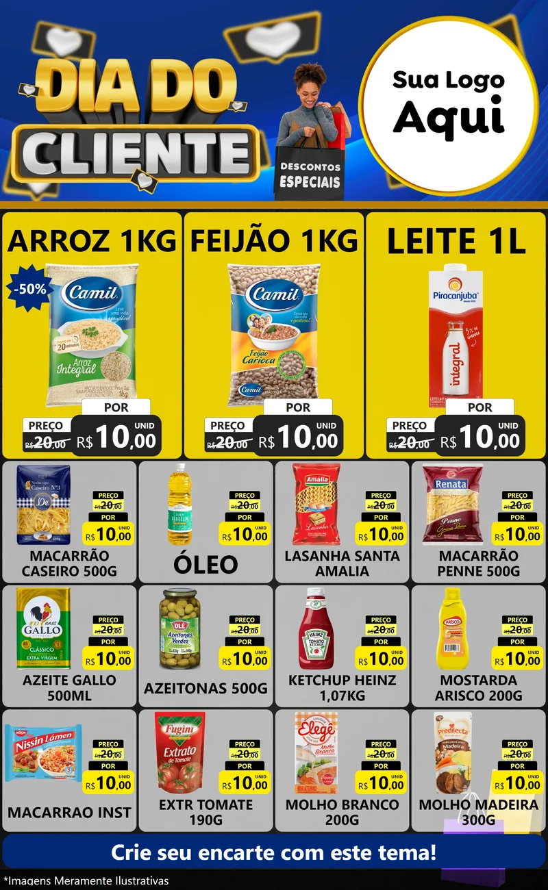 Modelo de Encarte para Encarte Grande com o tema Dia Do Cliente para Supermercado