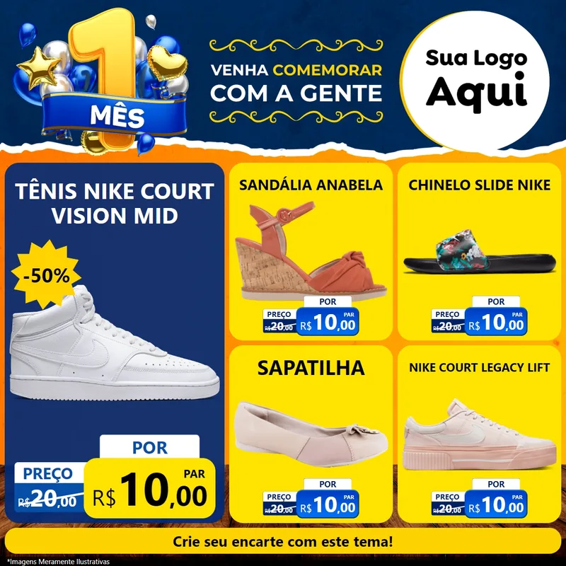 Modelo de Rede Social para Feed Facebook com o tema Um Mês de Aniversário para Calçados