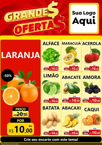 Modelo de Encarte para Encarte A4 Vertical com o tema Grandes Ofertas para Hortifrúti