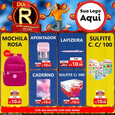 Modelo de Rede Social para Feed Facebook com o tema Dia R - O Dia Mais Barato Do Mês para Papelaria