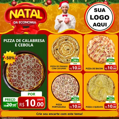 Modelo de Rede Social para Feed Facebook com o tema Natal da Economia para Pizzaria