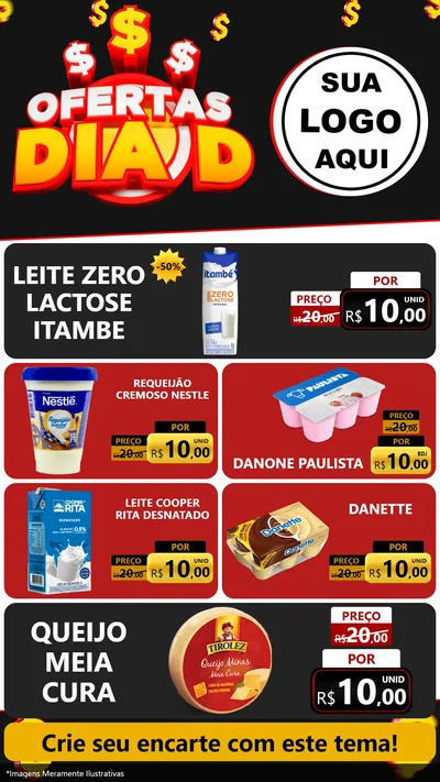 Modelo de TV para TV Vertical com o tema Ofertas Dia D para Frios e Laticínios