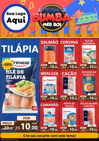 Modelo de Encarte para Encarte A4 Vertical com o tema Festival Bumba Meu Boi para Peixaria