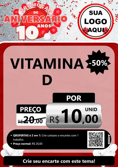 Modelo de Cartaz para Cartaz A4 Vertical com o tema Promoção de Aniversário - 10 Anos para Farmácia