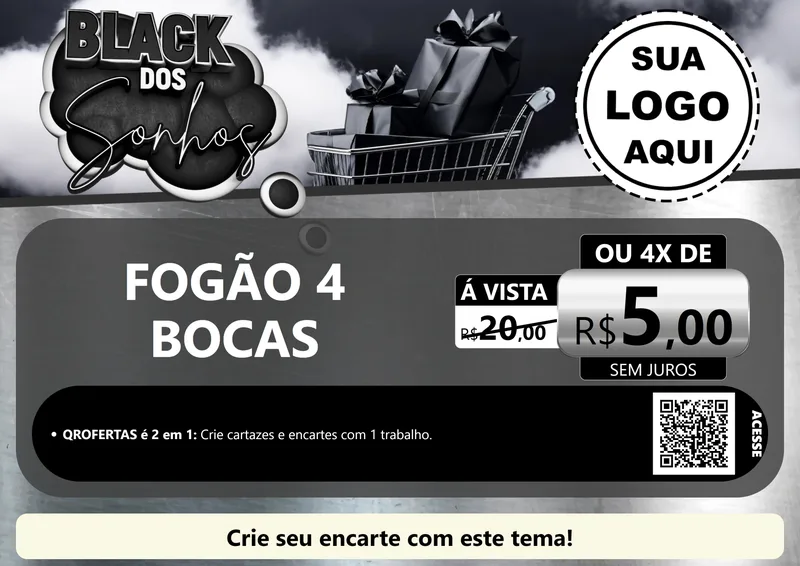 Modelo de Cartaz para Cartaz A4 Horizontal com o tema Black dos Sonhos para Móveis e Eletro