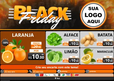 Modelo de Encarte para Encarte A4 Horizontal com o tema Black Friday para Hortifrúti