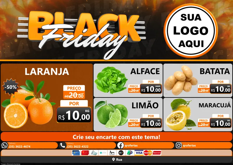 Modelo de Encarte para Encarte A4 Horizontal com o tema Black Friday para Hortifrúti