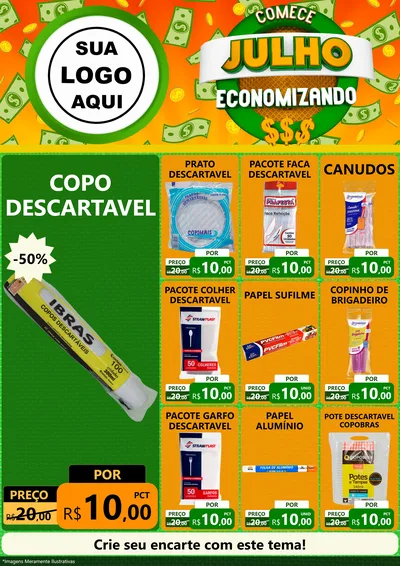 Modelo de Encarte para Encarte A4 Vertical com o tema Comece Julho Economizando para Embalagens
