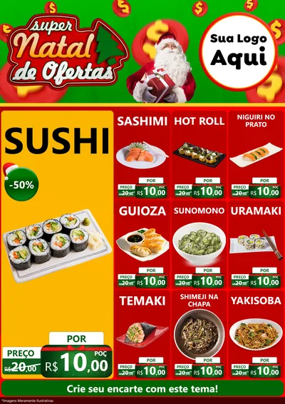 Modelo de Encarte para Encarte A4 Vertical com o tema Super Natal de Ofertas para Comida japonesa