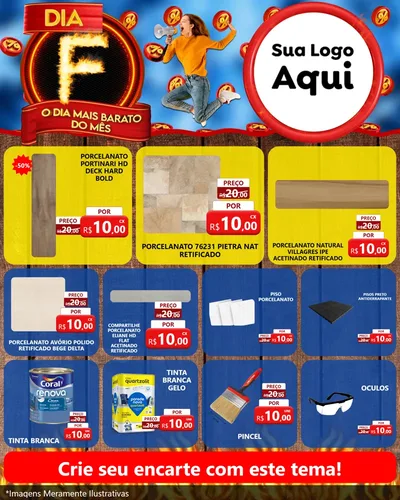Modelo de Rede Social para Feed Instagram com o tema Dia F - O Dia Mais Barato Do Mês para Pisos e revestimentos