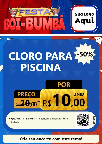Modelo de Cartaz para Cartaz A4 Vertical com o tema Festa Boi Bumbá para Produtos para Piscina