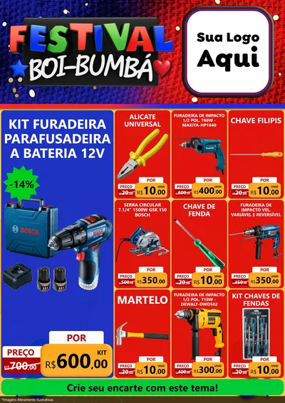Modelo de Encarte para Encarte A4 Vertical com o tema Festival Boi-Bumbá para Maquinas e Ferramentas