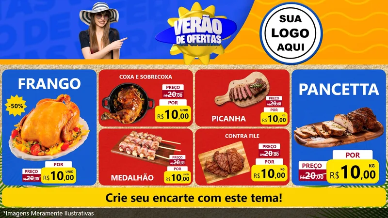 Modelo de TV para TV Horizontal com o tema Verão de Ofertas para Assados