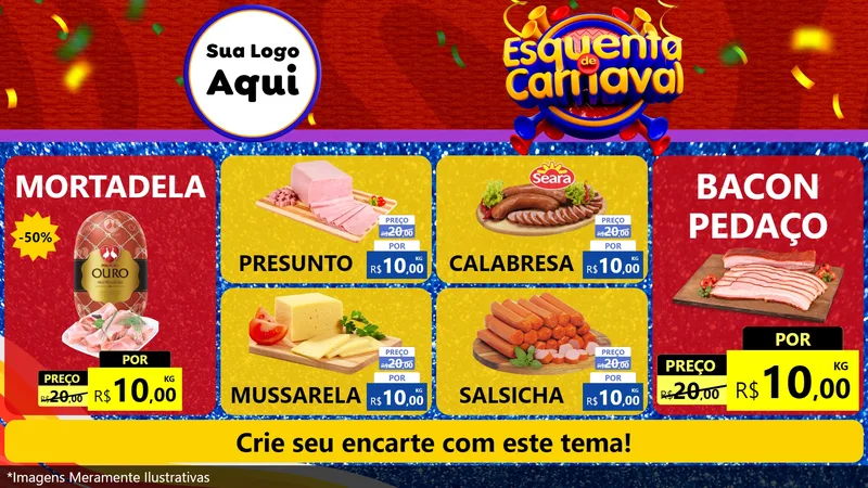 Modelo de TV para TV Horizontal com o tema Esquenta de Carnaval para Frios e Laticínios