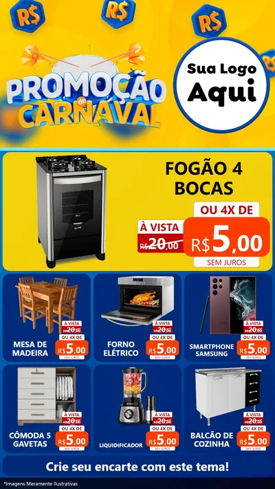 Modelo de Rede Social para Stories com o tema Promoção de Carnaval para Móveis e Eletro