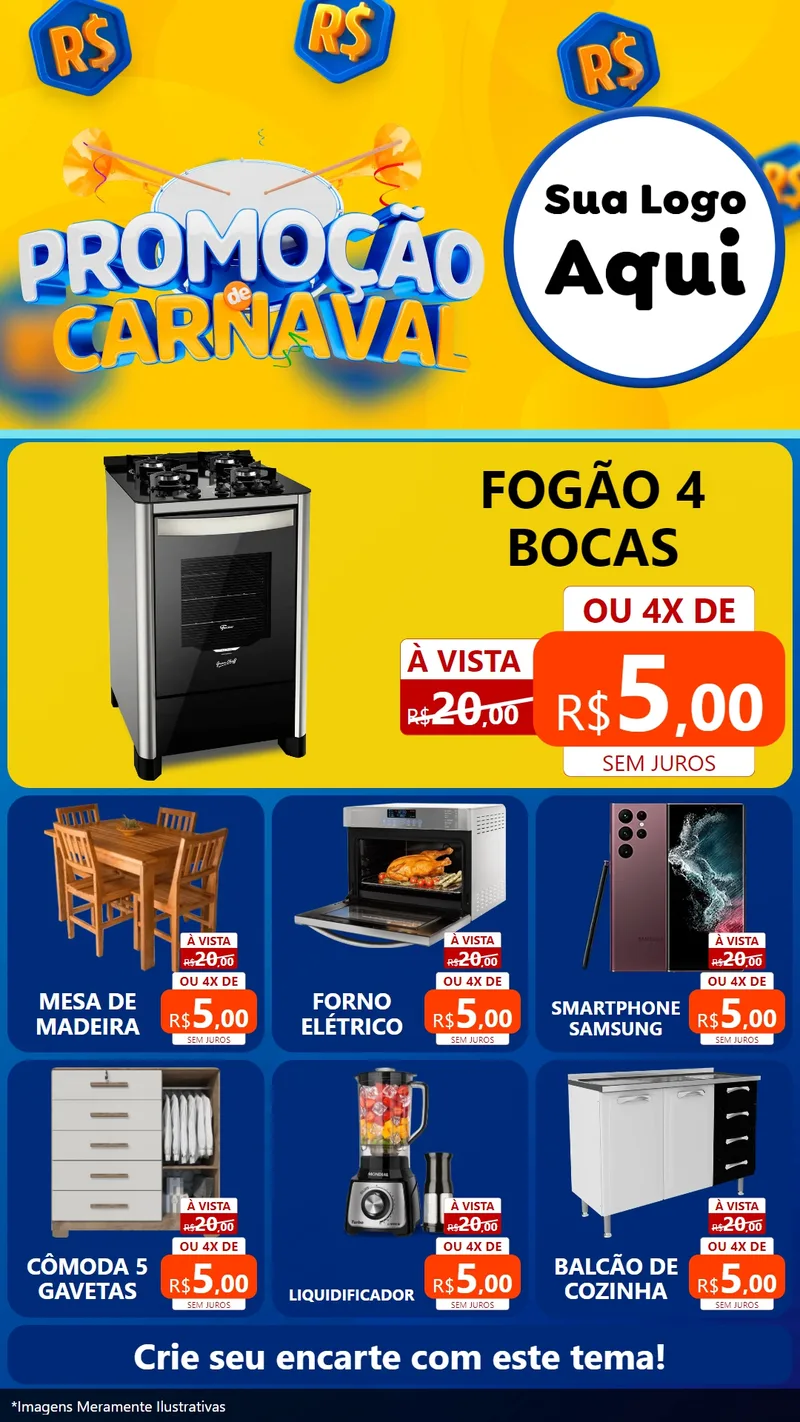 Modelo de Rede Social para Stories com o tema Promoção de Carnaval para Móveis e Eletro