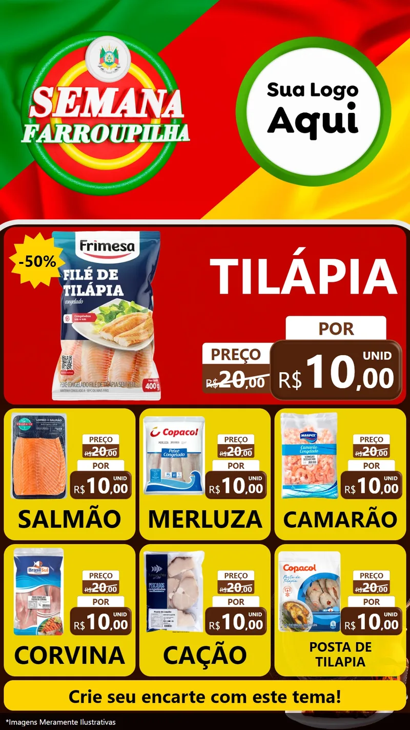 Modelo de Rede Social para Stories com o tema Semana Farroupilha para Peixaria