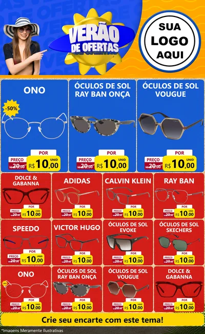 Modelo de Encarte para Encarte Grande com o tema Verão de Ofertas para Óticas