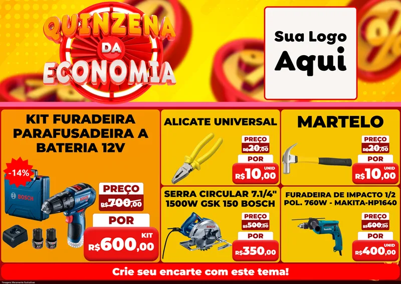 Modelo de Encarte para Encarte A4 Horizontal com o tema Quinzena Da Economia para Maquinas e Ferramentas