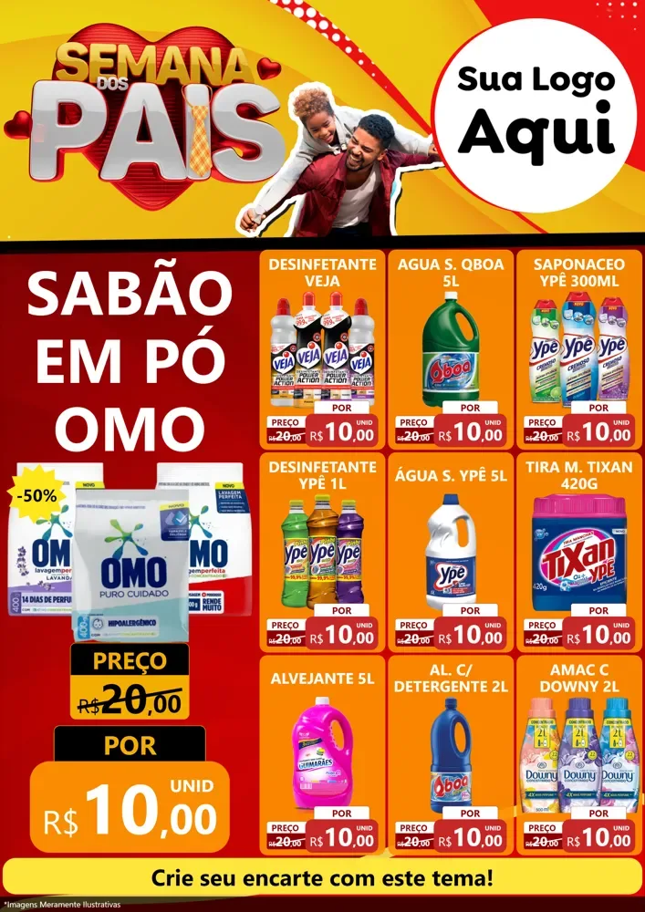 Modelo de Encarte para Encarte A4 Vertical com o tema Semana Dos Pais para Produtos de Limpeza
