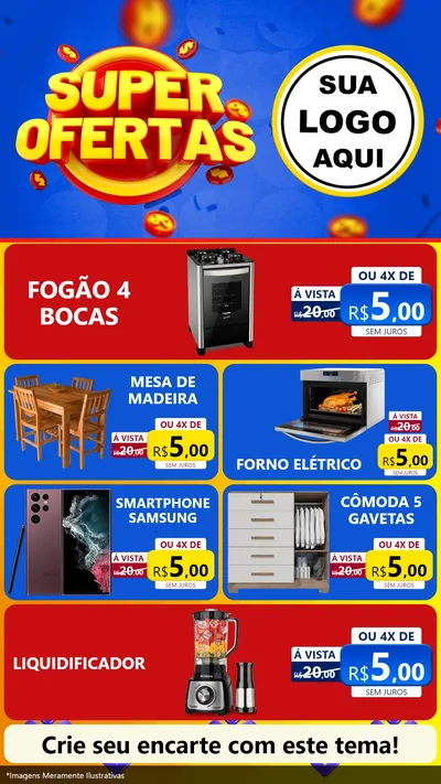 Modelo de TV para TV Vertical com o tema Super Ofertas para Móveis e Eletro