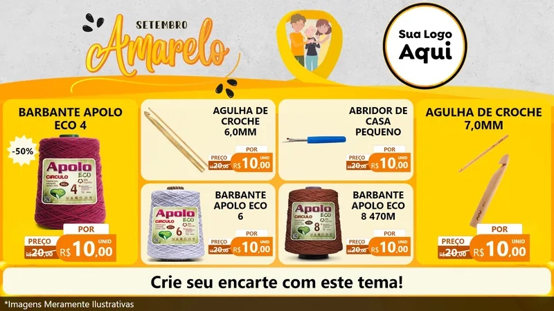 Modelo de TV para TV Horizontal com o tema Setembro Amarelo para Armarinho e Aviamentos