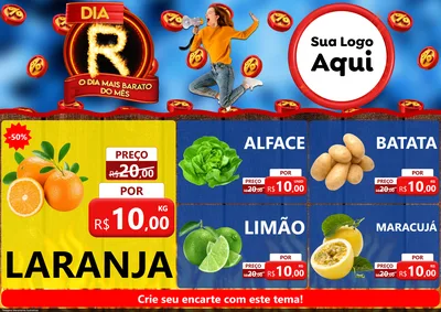 Modelo de Encarte para Encarte A4 Horizontal com o tema Dia R - O Dia Mais Barato Do Mês para Hortifrúti