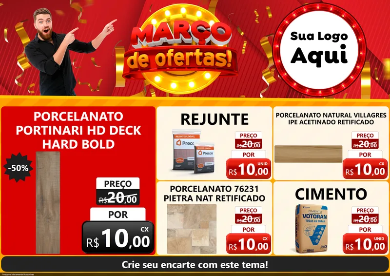 Modelo de Encarte para Encarte A4 Horizontal com o tema Março de Ofertas! para Pisos e revestimentos