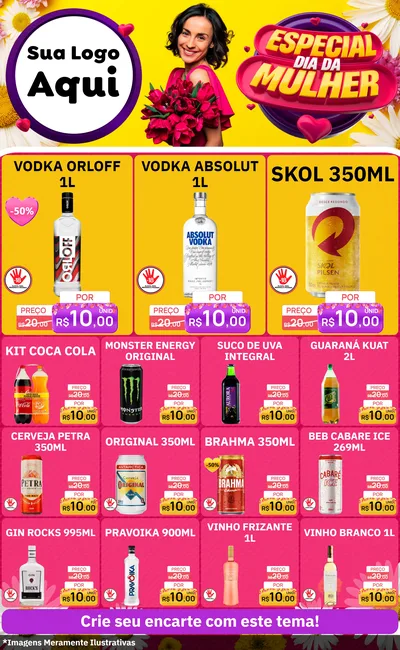 Modelo de Encarte para Encarte Grande com o tema Especial Dia da Mulher para Distribuidora de bebidas
