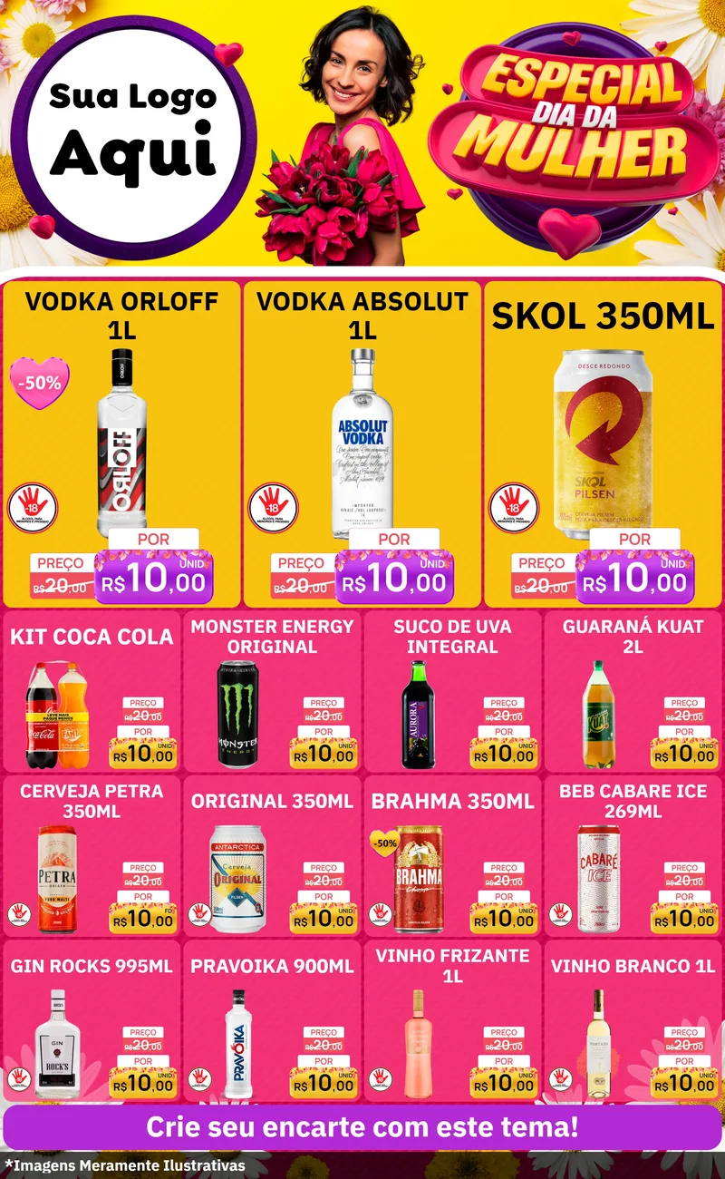 Modelo de Encarte para Encarte Grande com o tema Especial Dia da Mulher para Distribuidora de bebidas