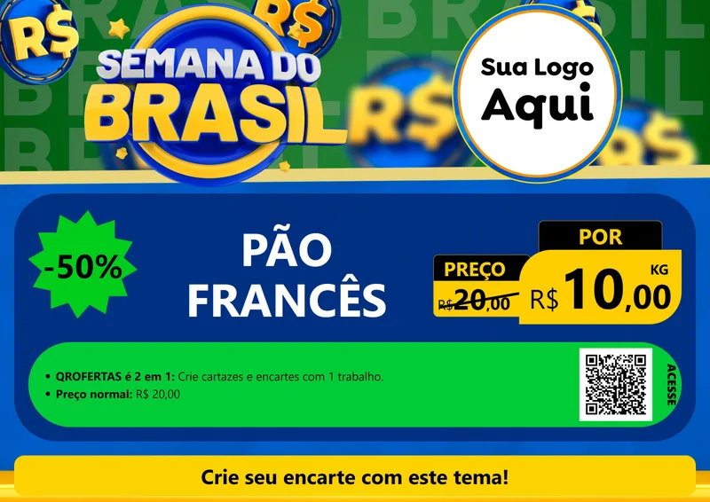 Modelo de Cartaz para Cartaz A4 Horizontal com o tema Semana Do Brasil para Padaria