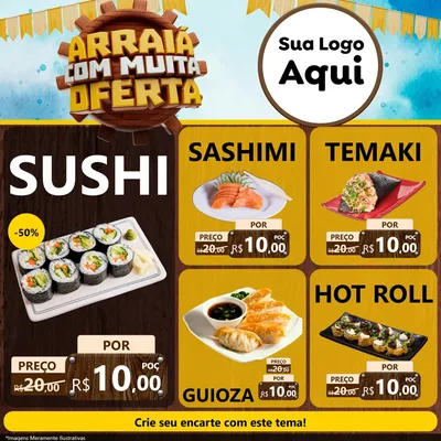 Modelo de Rede Social para Feed Facebook com o tema Ofertas de São João - Junina para Comida japonesa