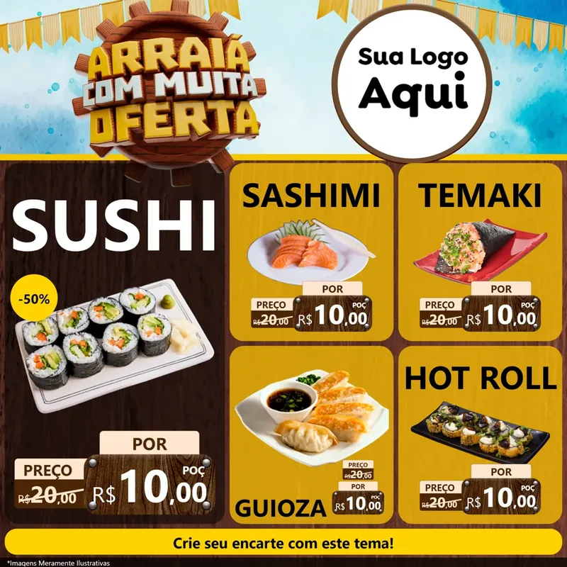 Modelo de Rede Social para Feed Facebook com o tema Ofertas de São João - Junina para Comida japonesa