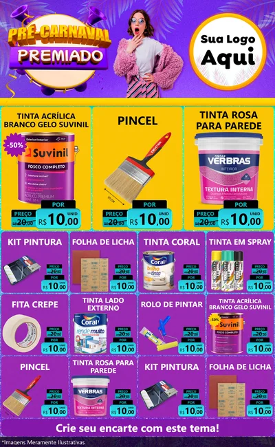 Modelo de Encarte para Encarte Grande com o tema Pré-Carnaval Premiado para Tintas e Ferramentas