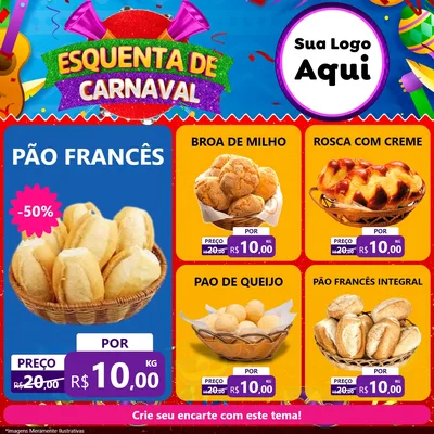 Modelo de Rede Social para Feed Facebook com o tema Esquenta de Carnaval para Padaria