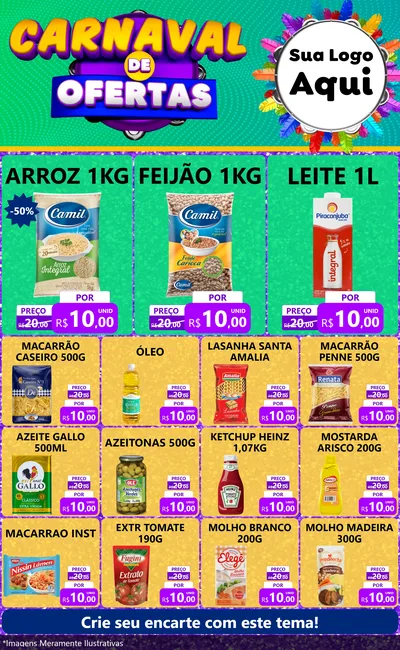 Modelo de Encarte para Encarte Grande com o tema Carnaval de Ofertas para Supermercado