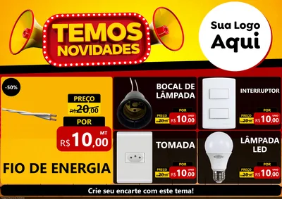 Modelo de Encarte para Encarte A4 Horizontal com o tema Temos Novidades para Materiais Elétricos