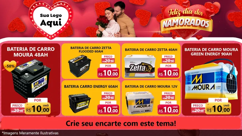Modelo de TV para TV Horizontal com o tema Feliz Dia Dos Namorados para Baterias Elétricas