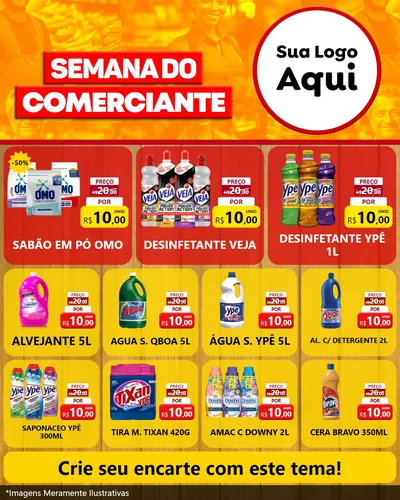 Modelo de Rede Social para Feed Instagram com o tema Semana do Comerciante para Produtos de Limpeza
