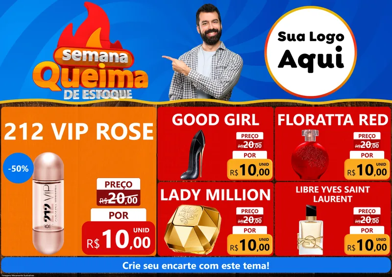 Modelo de Encarte para Encarte A4 Horizontal com o tema Semana Queima de Estoque para Perfumes