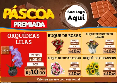 Modelo de Encarte para Encarte A4 Horizontal com o tema Páscoa Premiada para Floricultura e jardim
