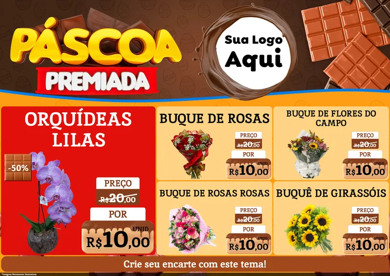 Modelo de Encarte para Encarte A4 Horizontal com o tema Páscoa Premiada para Floricultura e jardim