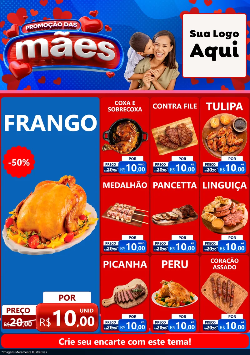 Modelo de Encarte para Encarte A4 Vertical com o tema Promoção das Mães para Assados