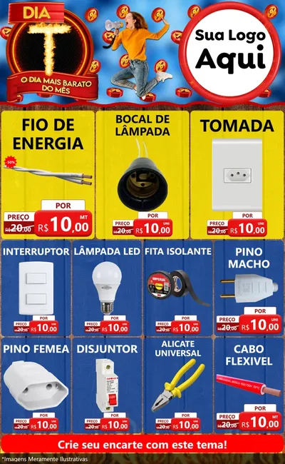 Modelo de Encarte para Encarte Grande com o tema Dia T - O Dia Mais Barato Do Mês para Materiais Elétricos