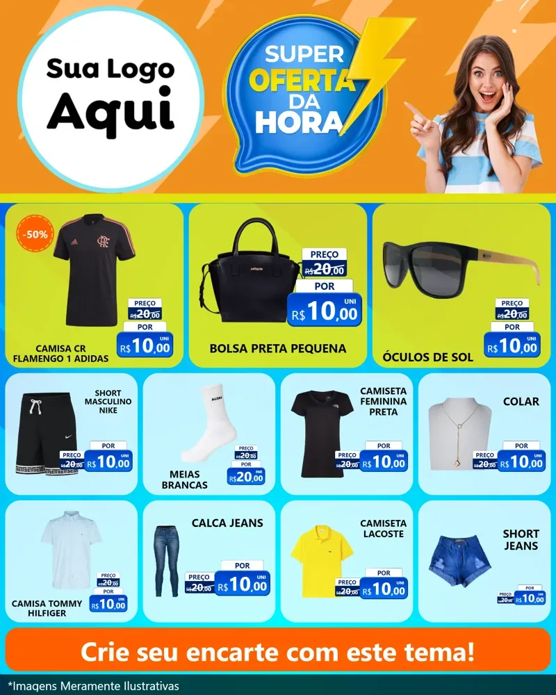 Modelo de Rede Social para Feed Instagram com o tema Super Oferta da Hora para Roupas e acessórios