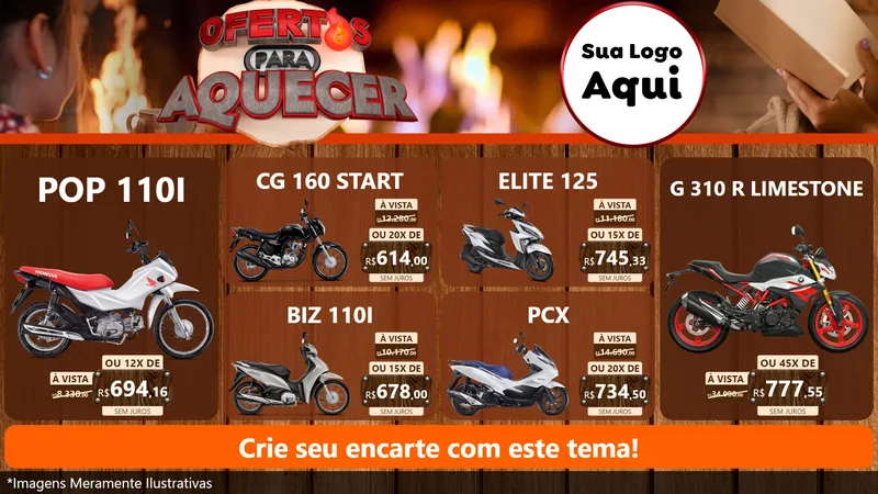 Modelo de TV para TV Horizontal com o tema Ofertas Para Aquecer para Concessionaria de Motos