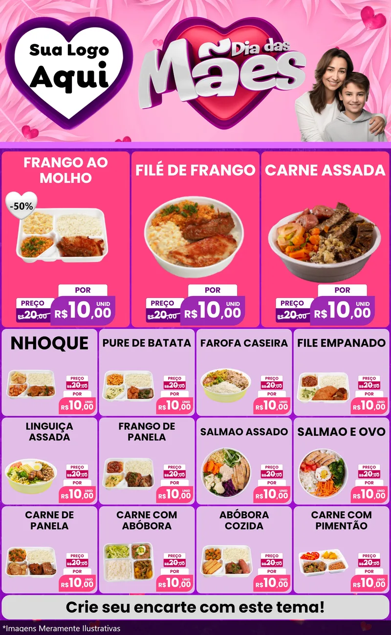Modelo de Encarte para Encarte Grande com o tema Dia das Mães para Restaurante