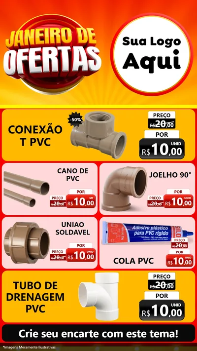 Modelo de TV para TV Vertical com o tema Janeiro de Ofertas para Tubos e conexões